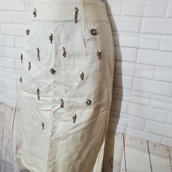 Do & Be Pearl White Faux Leather Rhinestone Pencil Skirt - Picture 3 of 12